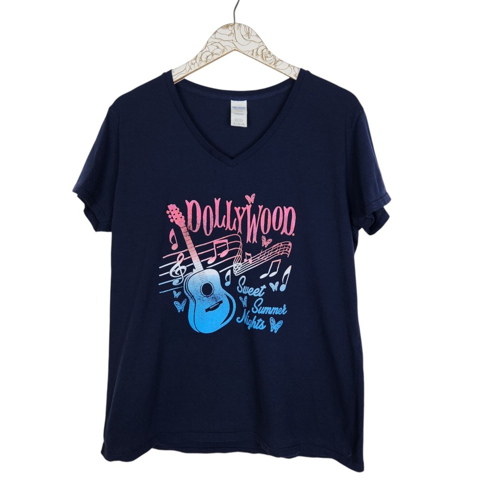 DOLLYWOOD‎ Top Womens XL Blue Sweet Summer Nights T-Shirt Gildan Dolly Parton